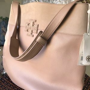 NWT stacked T mixed material hobo